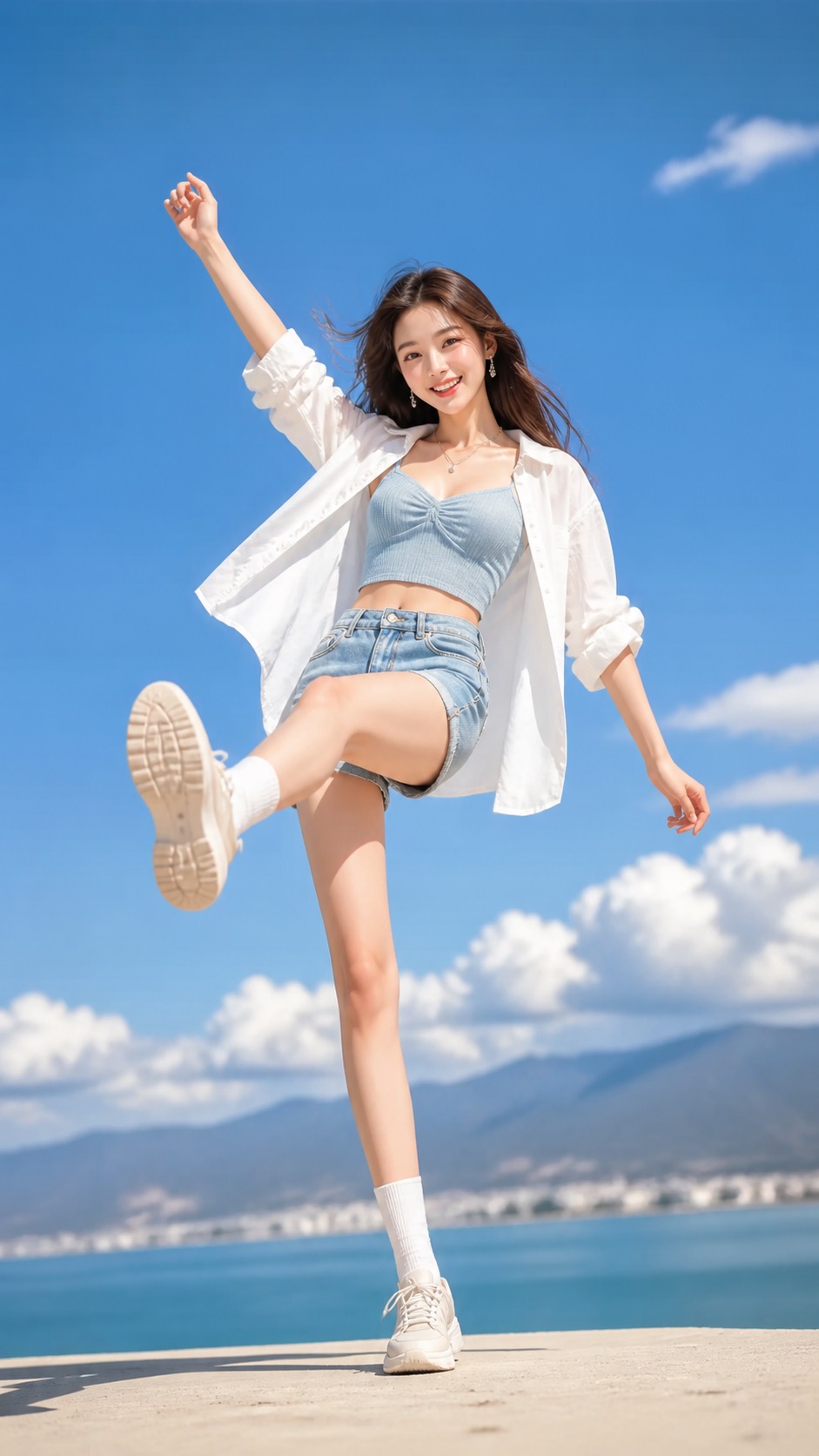 맑은 하늘 아래 인물